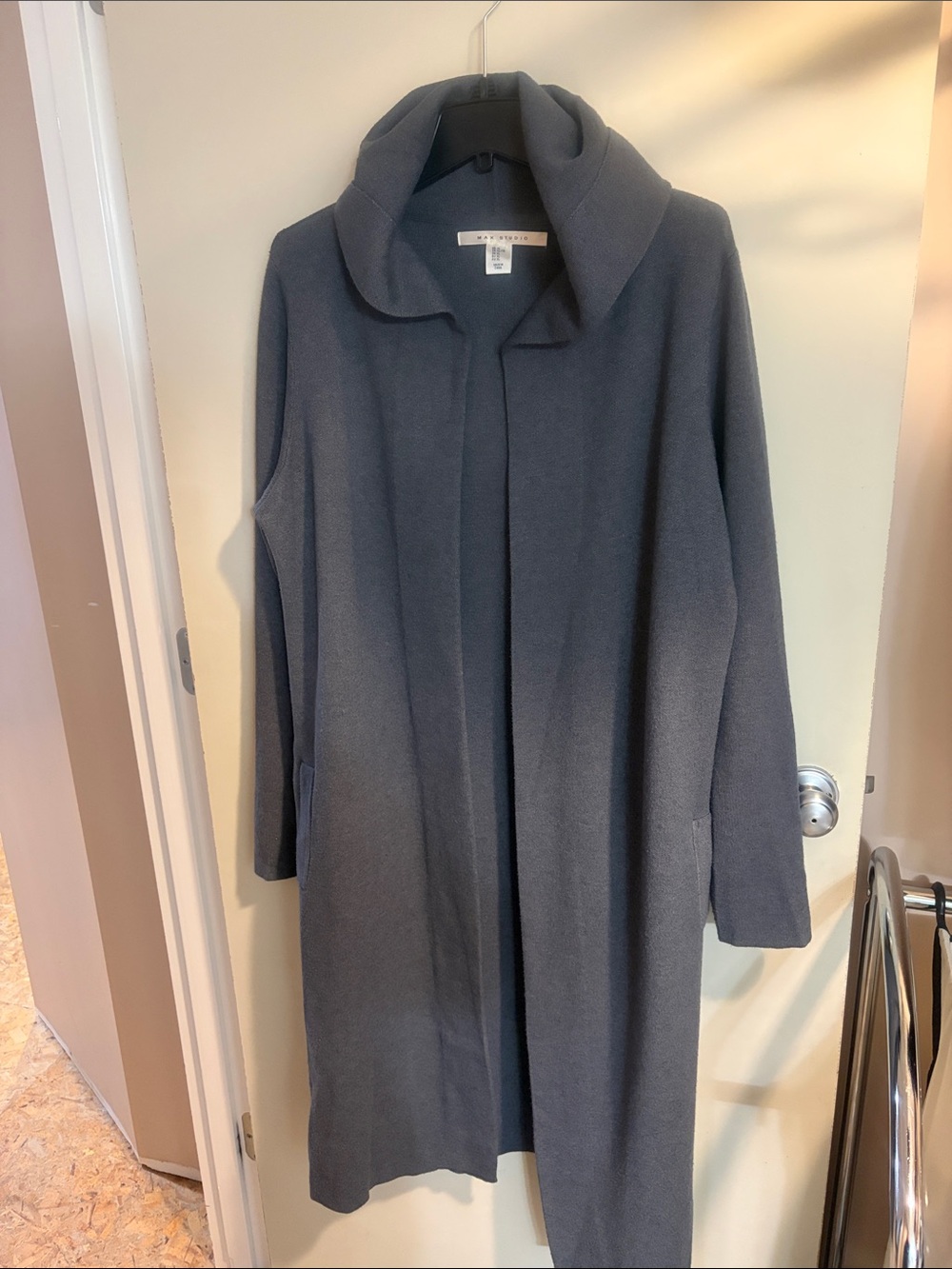 Max Studio Charcoal Gray Hooded Long Sleeve Midi Open Cardigan